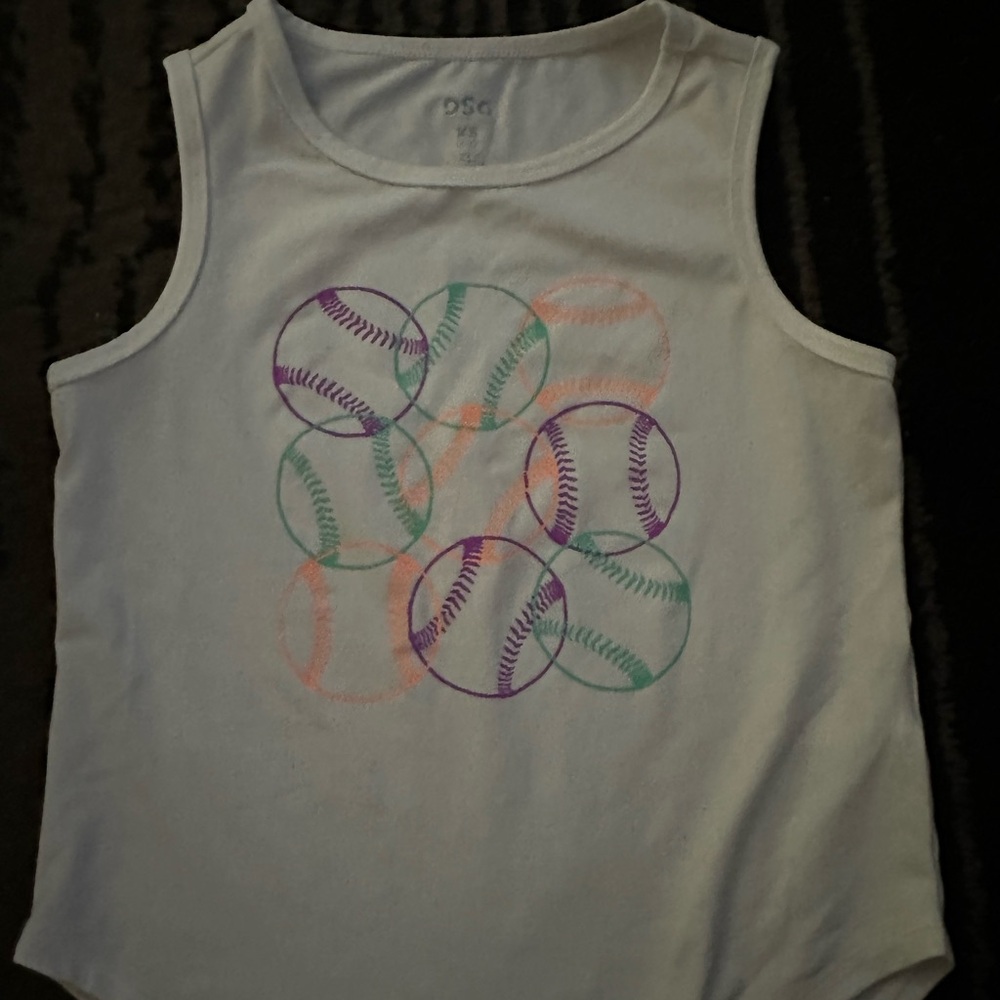 DSG Kids Tank Top - White with Purple, Green, and Orange Baseball Design